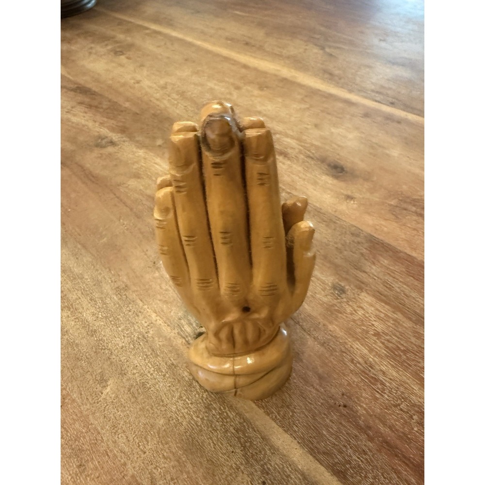 PRAYING JESUS HANDS Carved Wood Statue Church Biblical Religious Sunday School - Picture 8 of 11